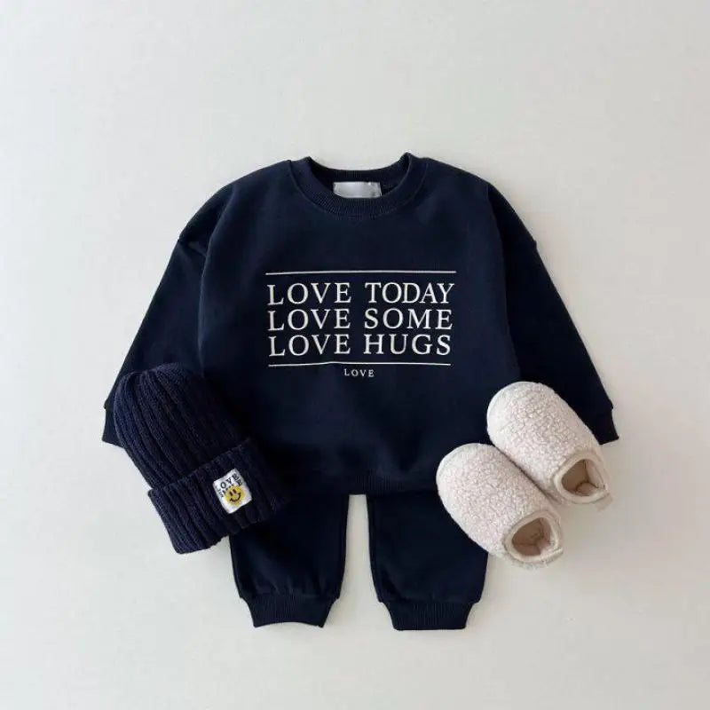 Boy Girl Baby Cotton Long Sleeve Tops+ Solid Pants 2pcs Kid Casual Tracksuit