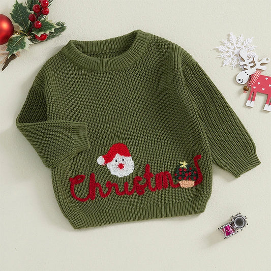 Toddler Girls Boys Christmas Sweater Letter Santa Embroidery Tops