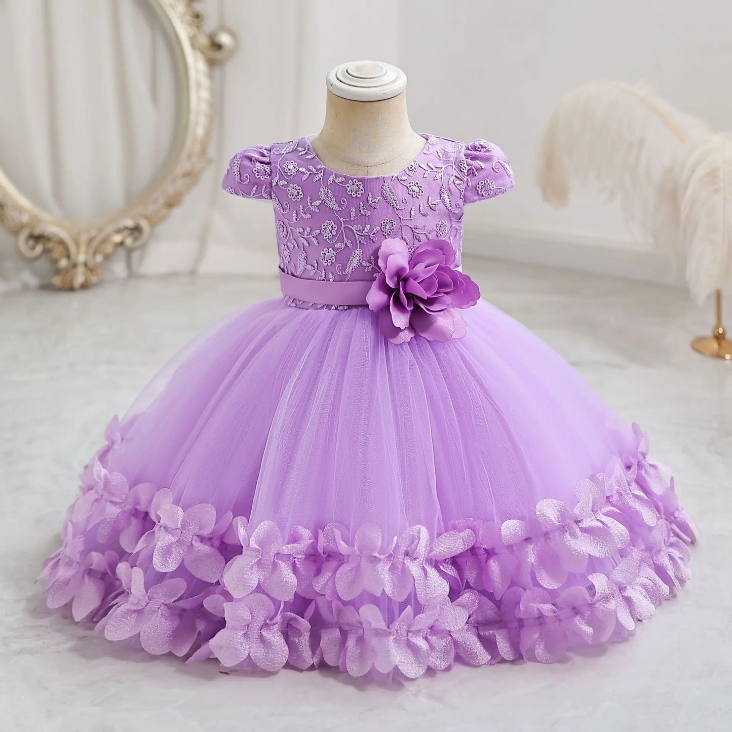 Flower Princess Dress For Girls Cute Bowknot Petal Clothes Baby Girl Gowns