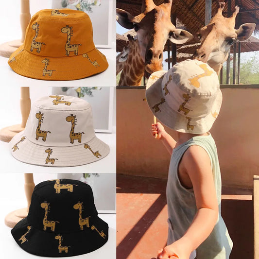 Summer Baby Bucket Hats Boys Girls UV Sunhat Kids Cotton Giraffe Beach Hat Child Accessories