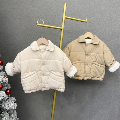 Girls Solid Casual Lapel Cardigan Boys Cotton Padded Jacket Kids Clothes