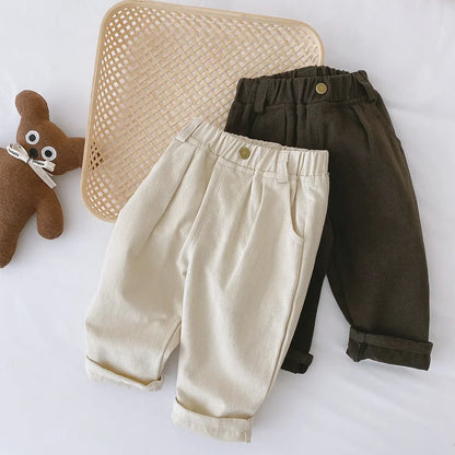 Baby Boys Cotton Pants High Waist Straight Jeans