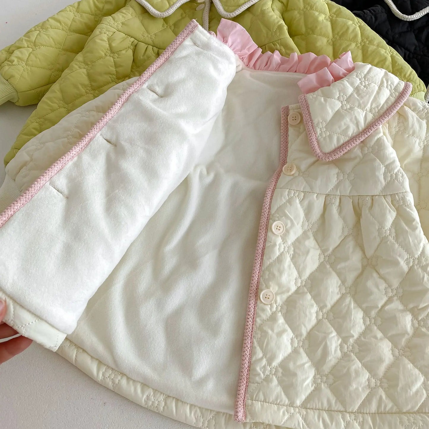 Baby Girls Warm Coat Solid Infant Padded Jacket Cute Lapel Princess Tops