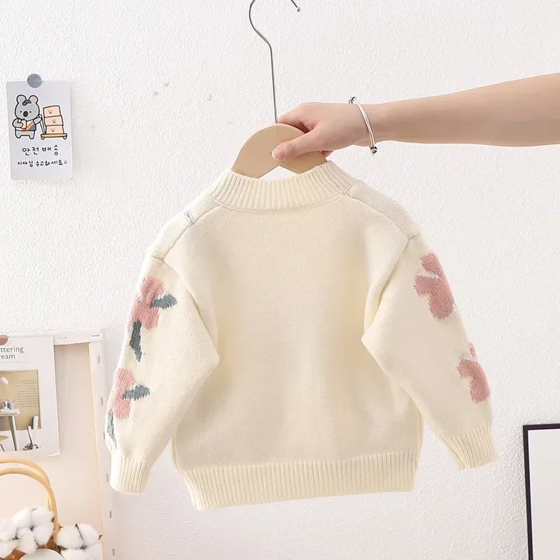 children's clothing autumn  winter new girl cute little flower baby knitted pullover