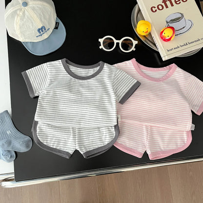 Children's Clothing Boy Girl Striped Short Sleeve Tops + Shorts 2pcs