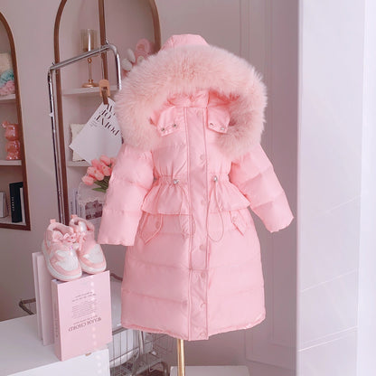 Casual Cotton-padded Long Little Girl Thick Warm Cotton-padded Jacket