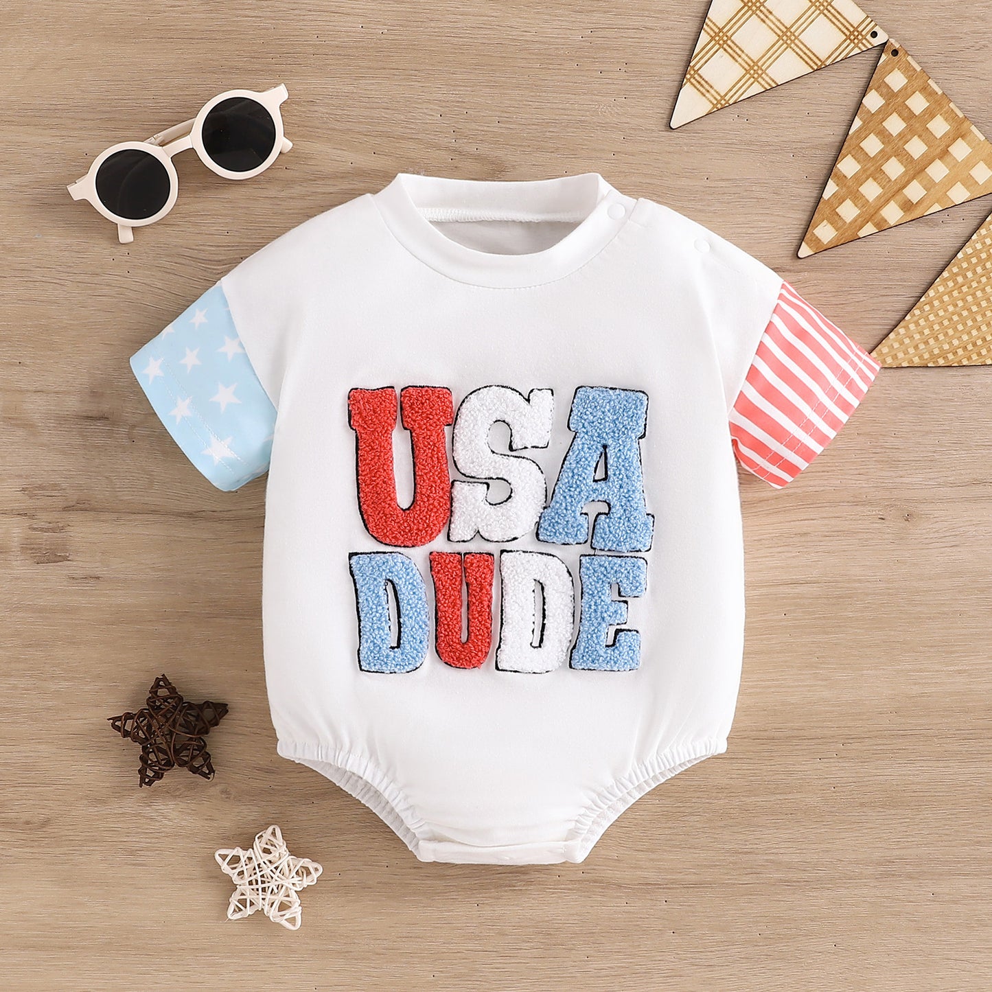 Children's Clothing Baby Short Sleeved Kazakhstan Romper Children's Letter Triangle Jumpsuit