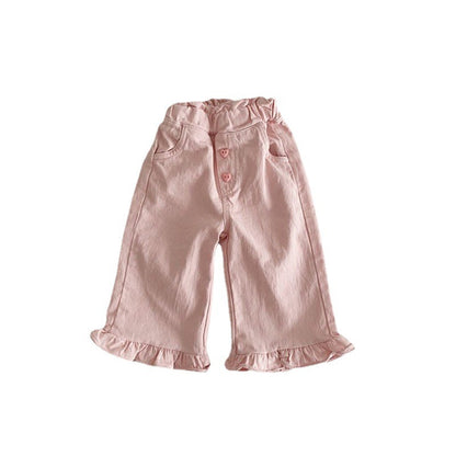 Spring Baby Girls' Retro Wooden Ear Casual Lace Wide-leg Pants Children Fashion Pants