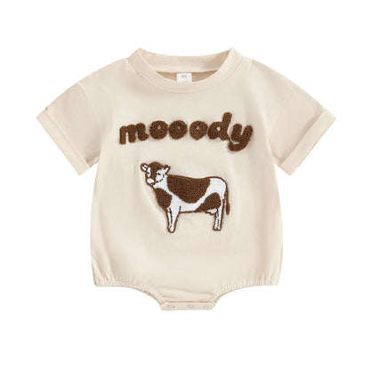 Children's Cow Element Embroidered Romper