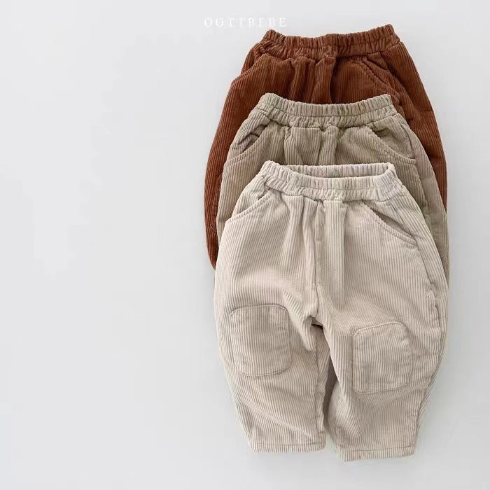 Korean Ins Corduroy Fleece-lined Patch Trousers