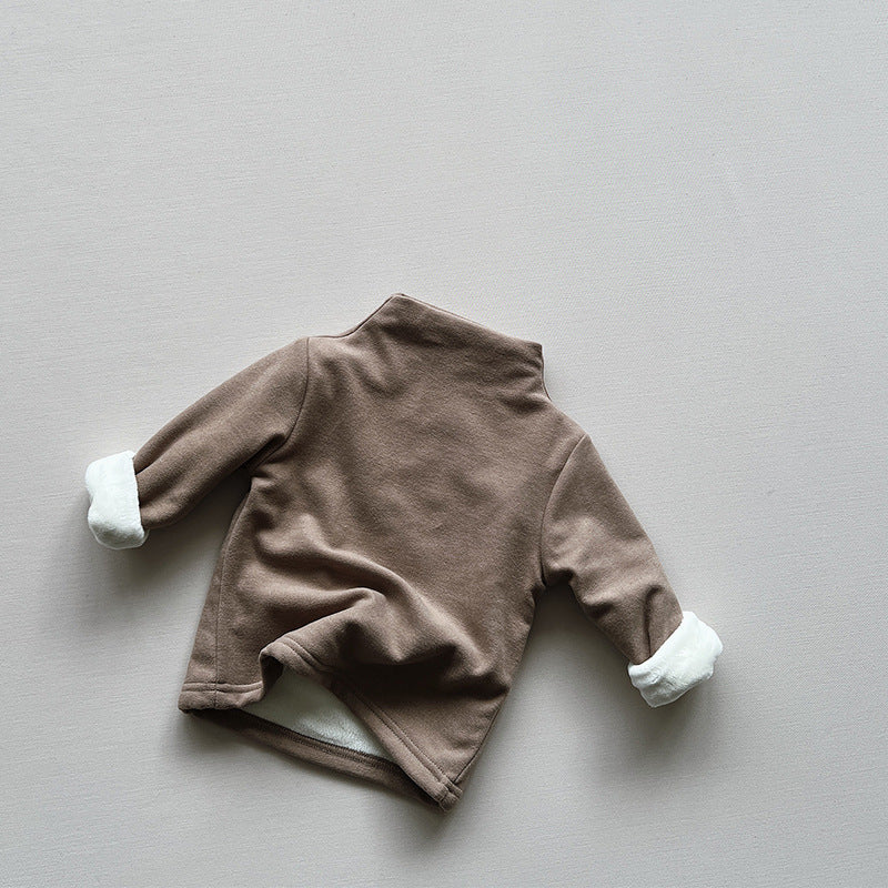 Half Turtleneck Thick Warm All-match Top Children Velvet Padded Bottoming Shirt