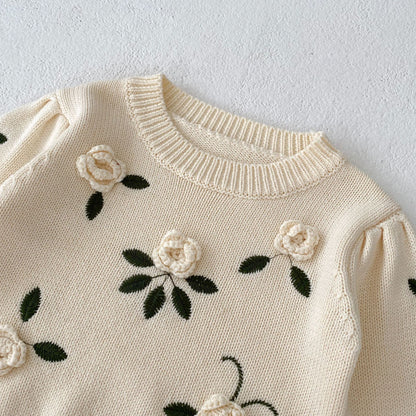 Baby Handmade Flower Embroidery Pullover Sweater Top