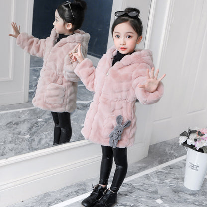 Girls' Coat Autumn And Winter Children's Fashionable Thickened Warm Korean Fashion Imitation Fur Top