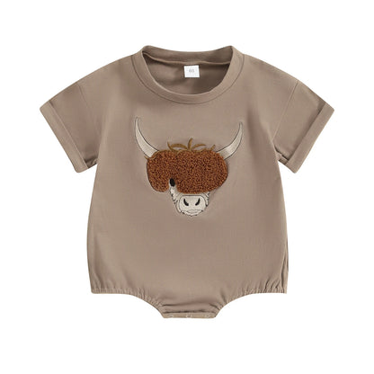 Children's Cow Element Embroidered Romper