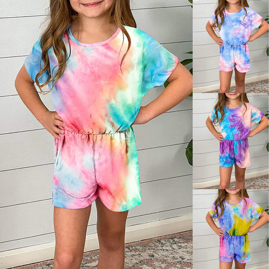 European And American Girls Tie-dye Round Neck Jumpsuit Women