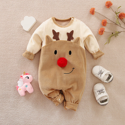 Christmas Fawn Baby One Piece Plush Thick Outfit